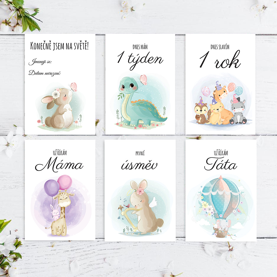 Milníkové kartičky pro miminko - zvířátka