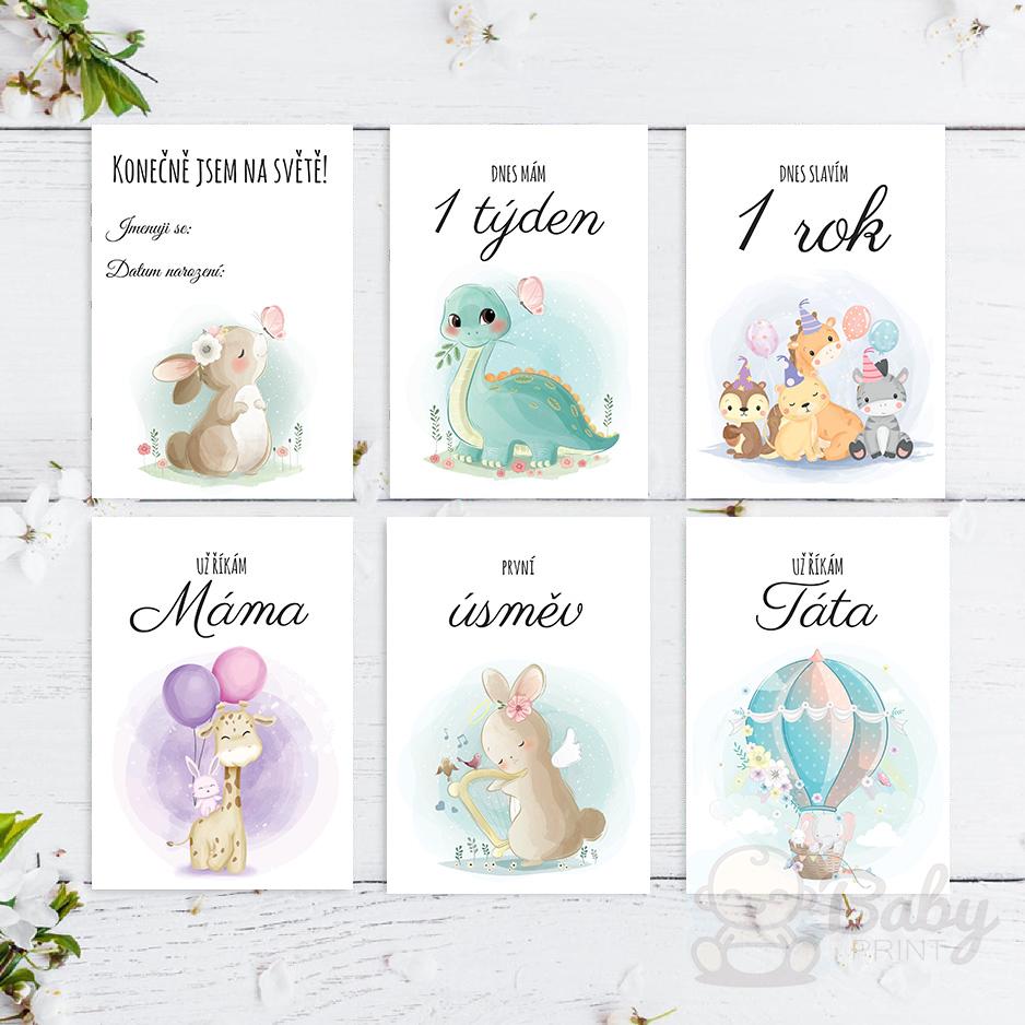 Milníkové kartičky pro miminko - zvířátka